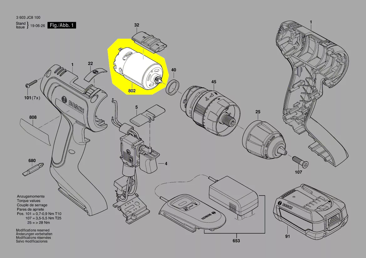 Moteur courant continu 18 V réf. 1 607 000 DH4 BOSCH